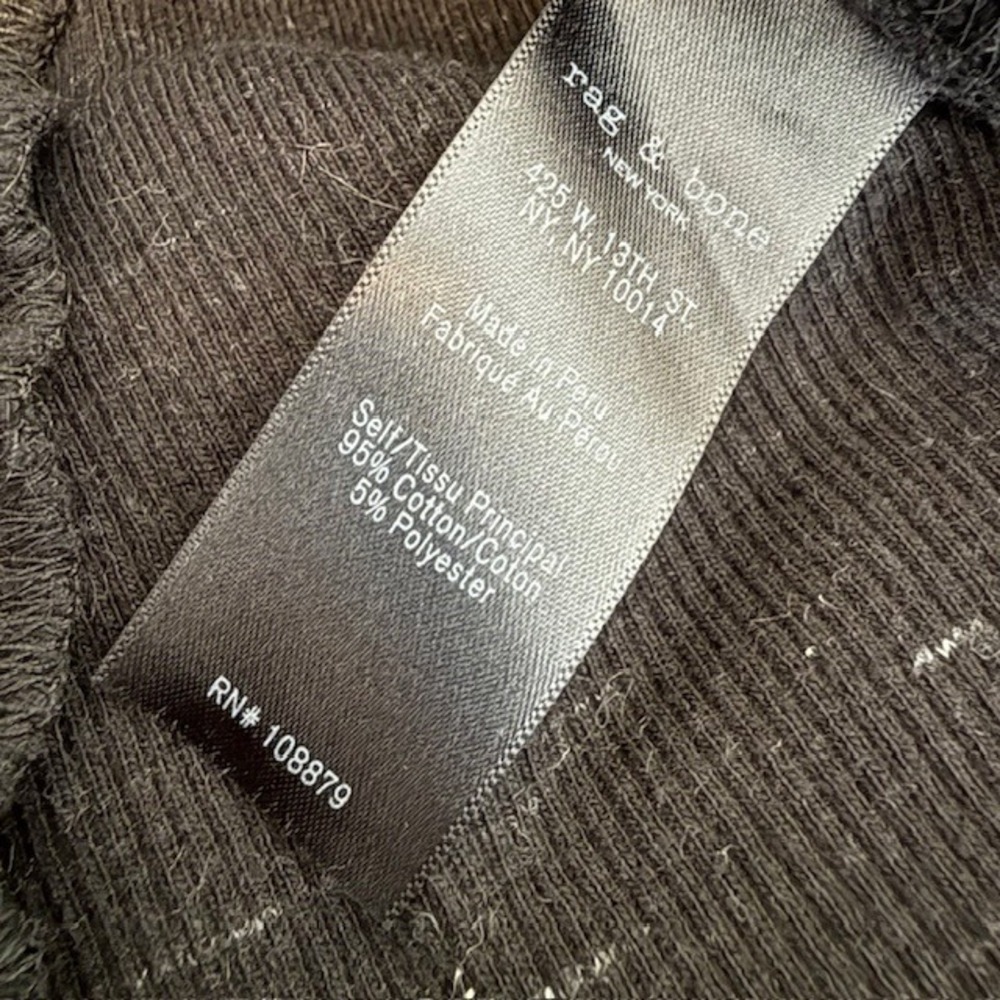 Rag & Bone JEAN Black Space Dye Ribbed Long Sleeve Snap Back Top Small - Picture 8 of 12